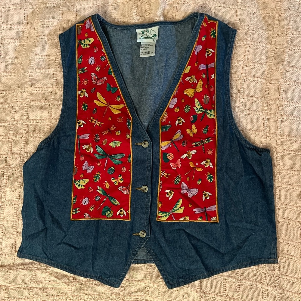 Colorful Denim Vest with insects pattern